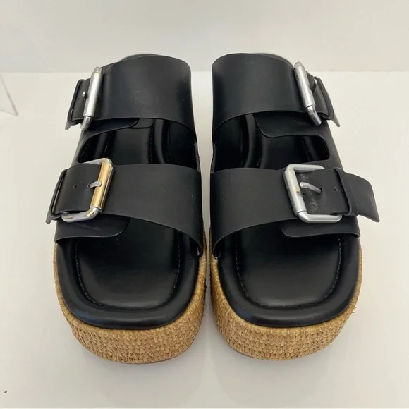MARC FISHER Palery Platform Raffia Slide Sandal in Black NEW - Picture 6 of 13